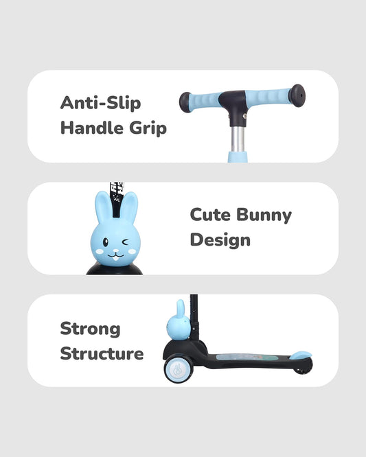 R for Rabbit Road Runner Bunny Baby Scooter-3 Level Height Adjustment-BIS Safety Certified-3Y+ (Upto 75 Kg)-Black Blue