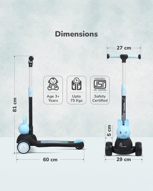 R for Rabbit Road Runner Bunny Baby Scooter-3 Level Height Adjustment-BIS Safety Certified-3Y+ (Upto 75 Kg)-Black Blue