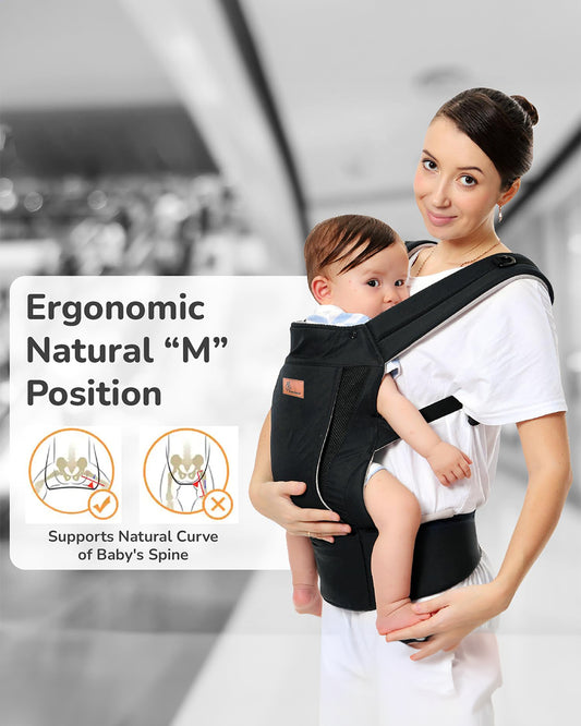 R for Rabbit Comfy Hug Ergo 2 in 1 Baby Carrier-2 Carry Positions-Soft Cushion Belts-4 to 24M (Upto 15 Kg)-Black