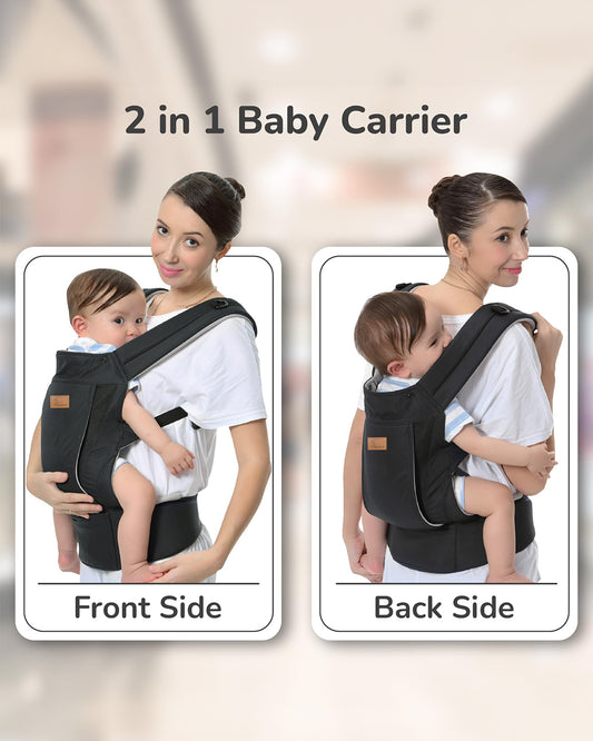 R for Rabbit Comfy Hug Ergo 2 in 1 Baby Carrier-2 Carry Positions-Soft Cushion Belts-4 to 24M (Upto 15 Kg)-Black