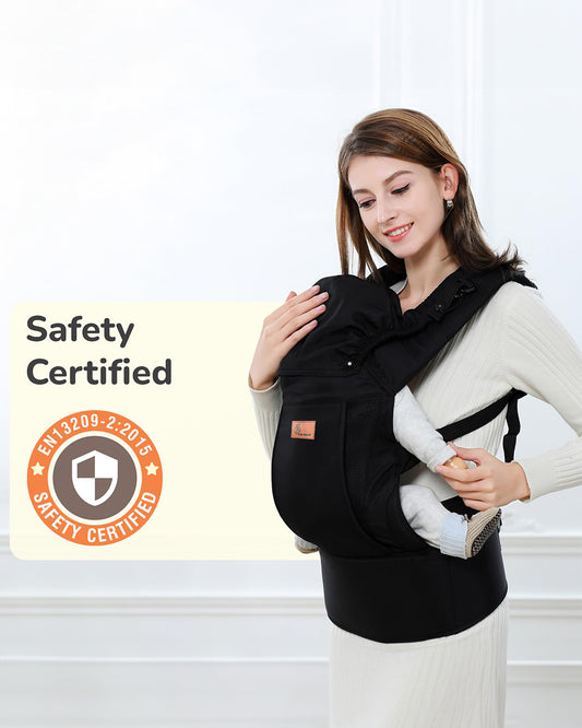 R for Rabbit Comfy Hug Ergo 2 in 1 Baby Carrier-2 Carry Positions-Soft Cushion Belts-4 to 24M (Upto 15 Kg)-Black