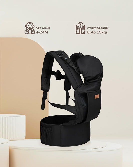 R for Rabbit Comfy Hug Ergo 2 in 1 Baby Carrier-2 Carry Positions-Soft Cushion Belts-4 to 24M (Upto 15 Kg)-Black