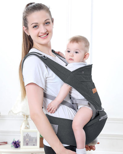 R for Rabbit Upsy Daisy Ergo 8 in 1 Hip Seat Baby Carrier-8 Carry Positions-Soft Cushion Belts-4 to 36M (Upto 15 Kg)-Dark Grey