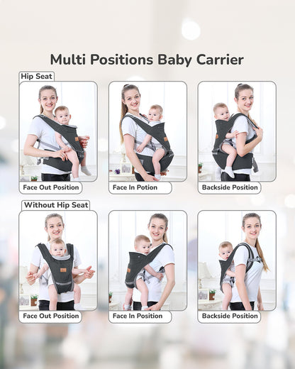 R for Rabbit Upsy Daisy Ergo 8 in 1 Hip Seat Baby Carrier-8 Carry Positions-Soft Cushion Belts-4 to 36M (Upto 15 Kg)-Dark Grey