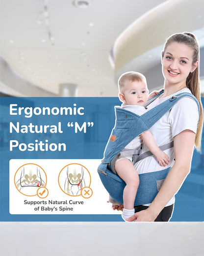 R for Rabbit Upsy Daisy Ergo in Hip Seat Baby Carrier-8 Carry Positions-Soft Cushion Belts-4 to 36M (Upto 15 Kg)-Denim Blue