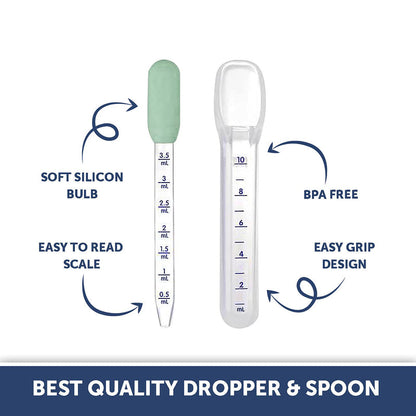 Hopop Medicine Spoon & Dropper-With Spill Proof Design & Marked Measurements-Green-For Infants