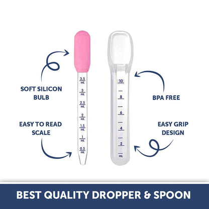 Hopop Medicine Spoon & Dropper-With Spill Proof Design & Marked Measurements-Pink-For Infants