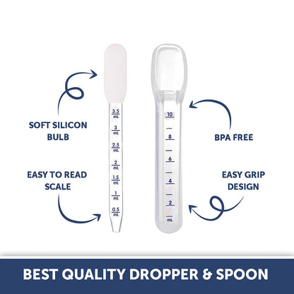 Hopop Medicine Spoon & Dropper-With Spill Proof Design & Marked Measurements-White-For Infants