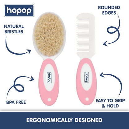 Hopop BPA-Free Baby Hair Brush & Comb Set-Pink