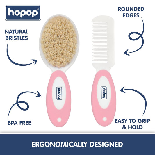 Hopop BPA-Free Baby Hair Brush & Comb Set-Pink