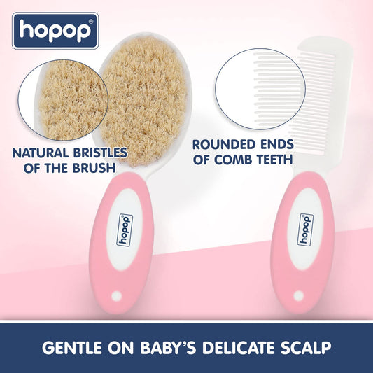 Hopop BPA-Free Baby Hair Brush & Comb Set-Pink