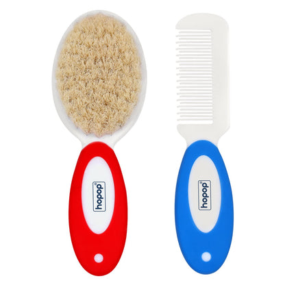 Hopop BPA-Free Baby Hair Brush & Comb Set-Red & Blue