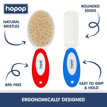 Hopop BPA-Free Baby Hair Brush & Comb Set-Red & Blue