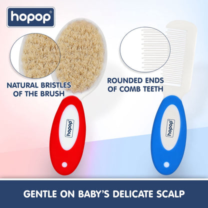 Hopop BPA-Free Baby Hair Brush & Comb Set-Red & Blue