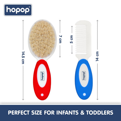 Hopop BPA-Free Baby Hair Brush & Comb Set-Red & Blue