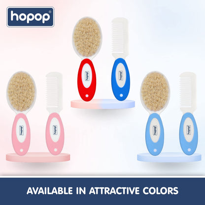 Hopop BPA-Free Baby Hair Brush & Comb Set-Red & Blue