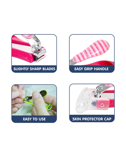 Hopop Nail Clipper-With Skin Guard-Magenta Stripe
