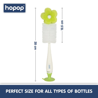 Hopop Bottle & Nipple Sponge Cleaning Brush-Flexible Bristles-Easy to Grip Handle-Green