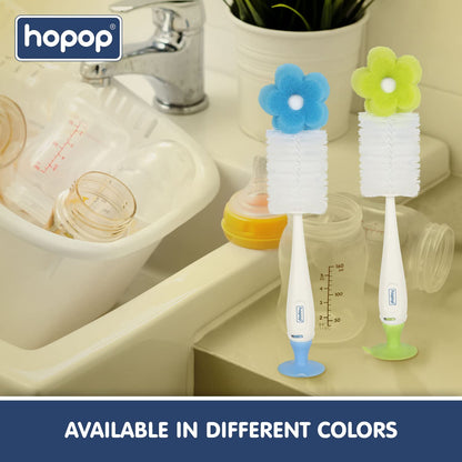 Hopop Bottle & Nipple Sponge Cleaning Brush-Flexible Bristles-Easy to Grip Handle-Green