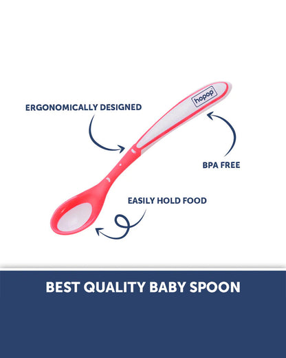 Hopop Heat Sensor Color Changing Feeding Spoons-Long Handle-Rounded Edges-Red & Green-For Infants
