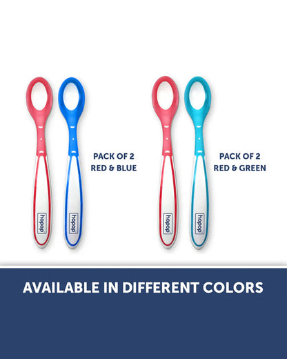 Hopop Heat Sensor Color Changing Feeding Spoons-Long Handle-Rounded Edges-Red & Green-For Infants