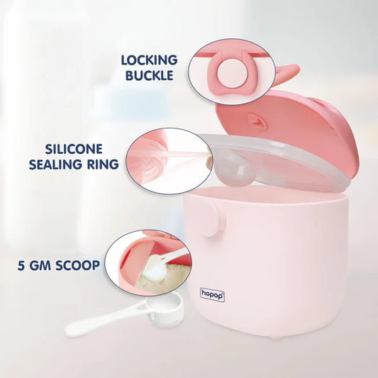 Hopop Milk Powder & Multi Purpose Food Container-Airtight Seal-With Scoop Spoon-210 ml-Pink