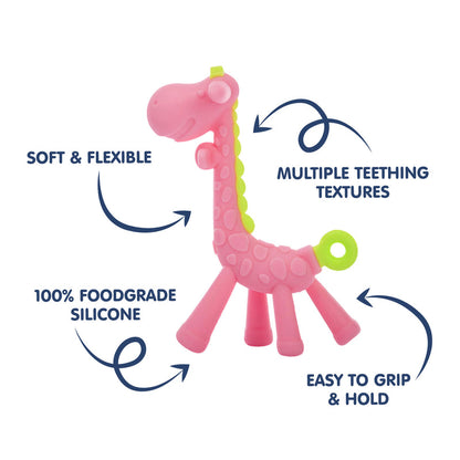 Hopop Food Grade Silicone Giraffe Teether-BPA Free & Non Toxic-Pink