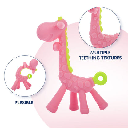 Hopop Food Grade Silicone Giraffe Teether-BPA Free & Non Toxic-Pink