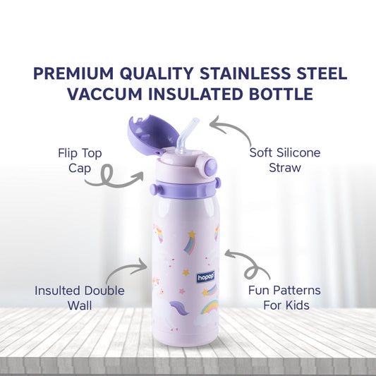 Hopop Stainless Steel Vacuum Bottle-Double Walled Insulation-With Carry Handle-450 ml-Pink