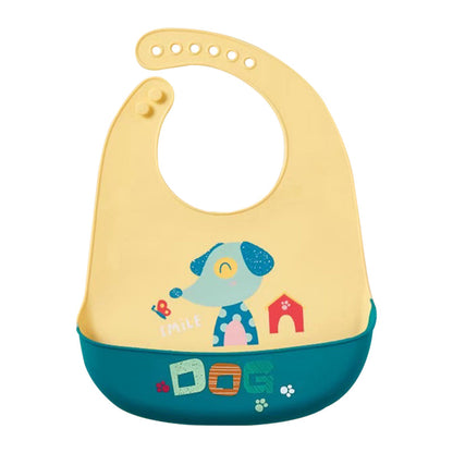 Hopop Easy Clean Waterproof Silicone Bib-Dog-Crumb Catcher-Adjustable Snap Button-For Infants