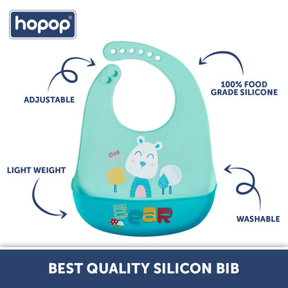 Hopop Easy Clean Waterproof Silicone Bib-Dog-Crumb Catcher-Adjustable Snap Button-For Infants