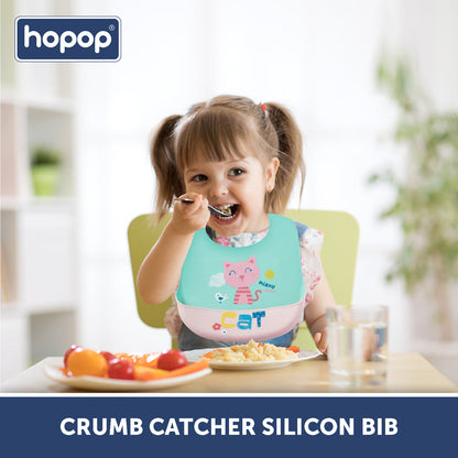 Hopop Easy Clean Waterproof Silicone Bib-Dog-Crumb Catcher-Adjustable Snap Button-For Infants