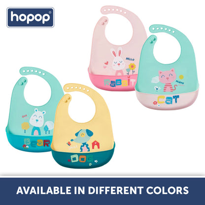 Hopop Easy Clean Waterproof Silicone Bib-Dog-Crumb Catcher-Adjustable Snap Button-For Infants