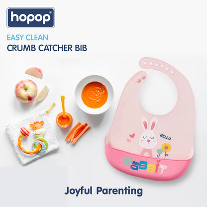 Hopop Easy Clean Waterproof Silicone Bib-Dog-Crumb Catcher-Adjustable Snap Button-For Infants