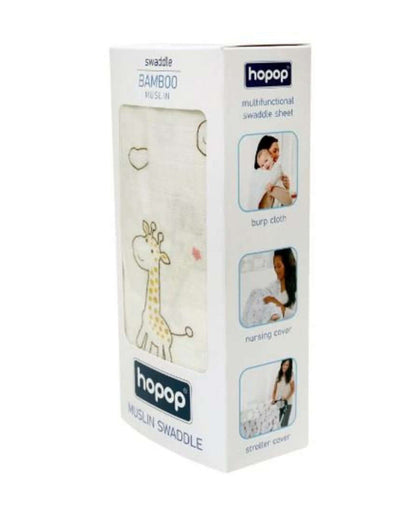 Hopop Giraffe Baby Swaddle-100% Organic Cotton Muslin-White-For Infants