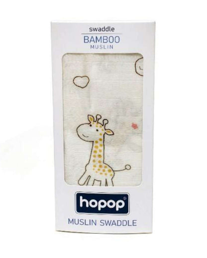 Hopop Giraffe Baby Swaddle-100% Organic Cotton Muslin-White-For Infants