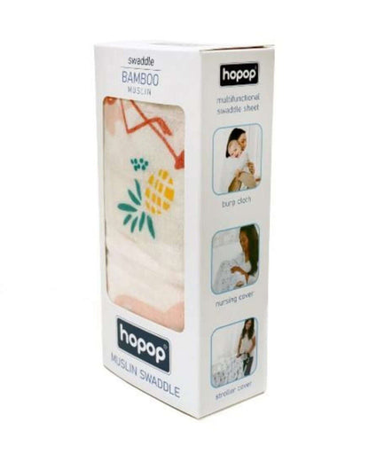 Hopop Pineapple Baby Swaddle-100% Organic Cotton Muslin-White-For Infants