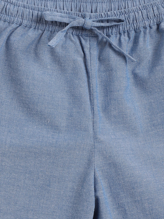 Tiber Taber Off White & Blue Kurta Pajama-Udta Haathi Embroidery-Cotton-For Infants