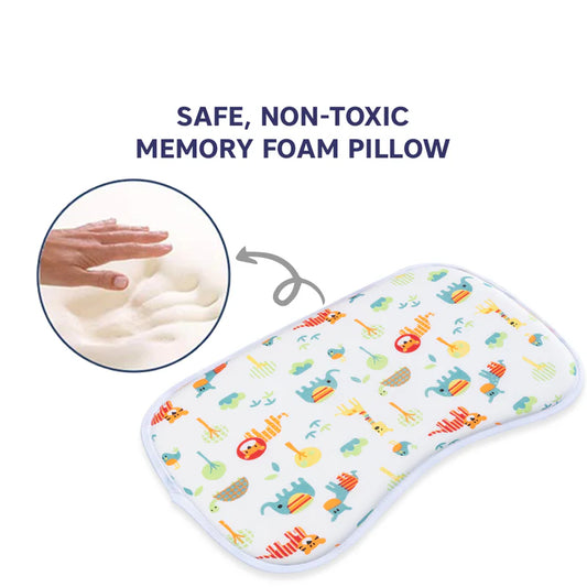 Hopop Memory Foam Baby Pillow-Prevents Flat Head Syndrome-Eases Neck Tension of Baby-Jungle-For Infants