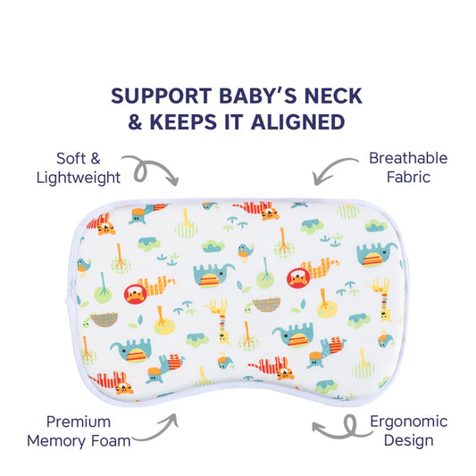 Hopop Memory Foam Baby Pillow-Prevents Flat Head Syndrome-Eases Neck Tension of Baby-Jungle-For Infants