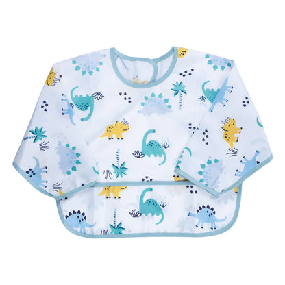 Hopop Long Sleeve Waterproof Baby Bib-Dino Jungle-With Crumb Catcher-Adjustable Neck Closure-For Infants