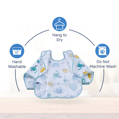 Hopop Long Sleeve Waterproof Baby Bib-Dino Jungle-With Crumb Catcher-Adjustable Neck Closure-For Infants