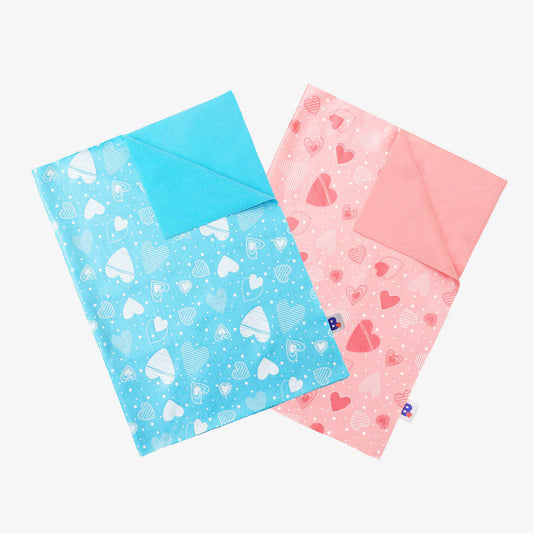 SuperBottoms Travel Diaper Changing Mats-Lightweight & Anti-Heat-Cotton Fleece-Peppy Pink & Breezy Blue-Pack of 2