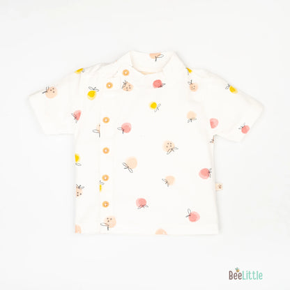 BeeLittle Pink & White Jhabla Set-Fruity Delight-Cotton-For Infants