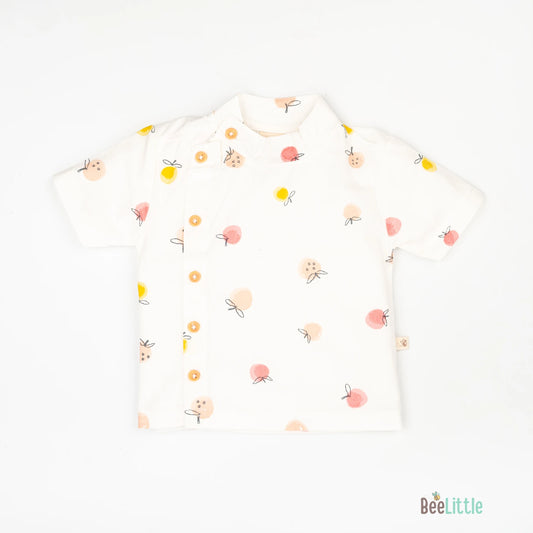 BeeLittle Pink & White Jhabla Set-Fruity Delight-Cotton-For Infants