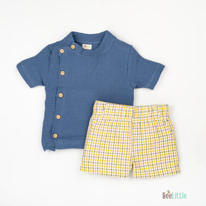 BeeLittle Blue & Yellow Jhabla Set-Navy-Cotton-For Infants