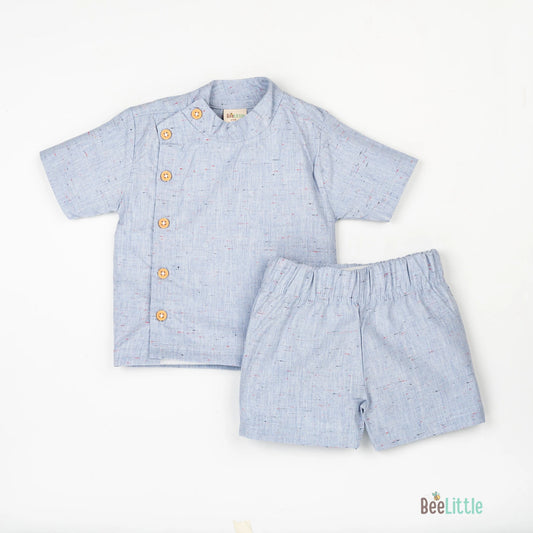 BeeLittle Light Blue Jhabla Set-Cotton-For Infants