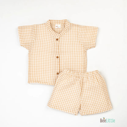 BeeLittle Peach Jhabla Set-Tiny Checks-Cotton-For Infants