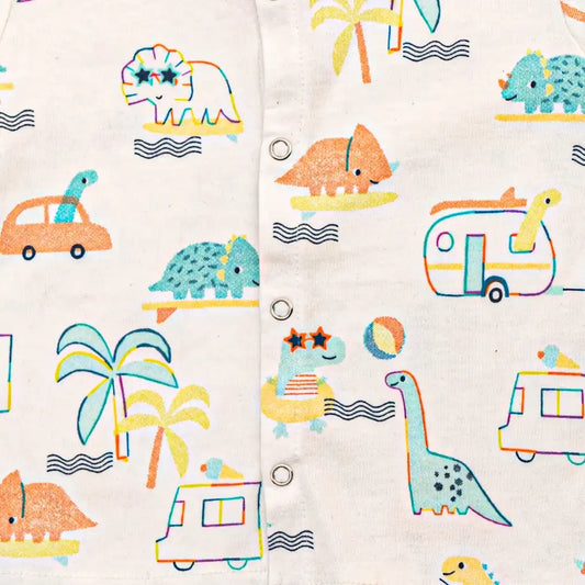 BeeLittle White & Orange Jhabla Set-Playful Dino-Cotton-For Infants