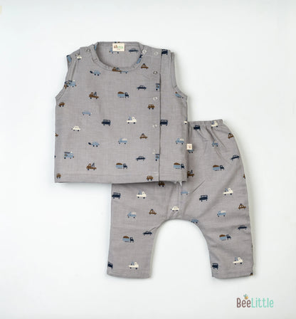 BeeLittle Lilac Jhabla Set-Cars-Organic Cotton-For Infants